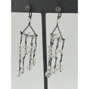 Vtg‎ art Deco Crystal Dangle Screw back Earrings Chandelier Estate Jewelry 30s